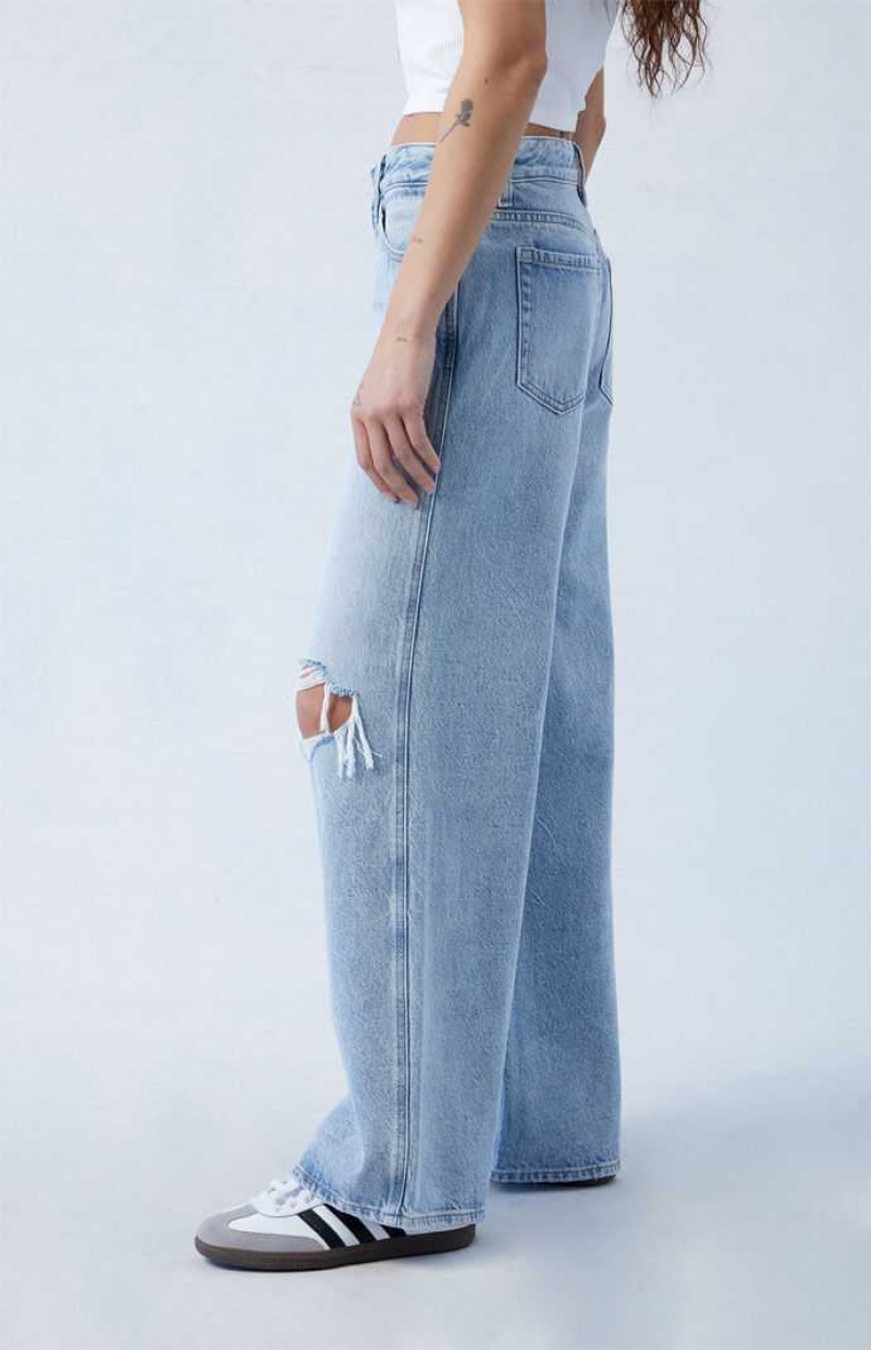 Pantalons PacSun Eco Light Blue Ripped Low Rise gy Femme Indigo | 103756FPS