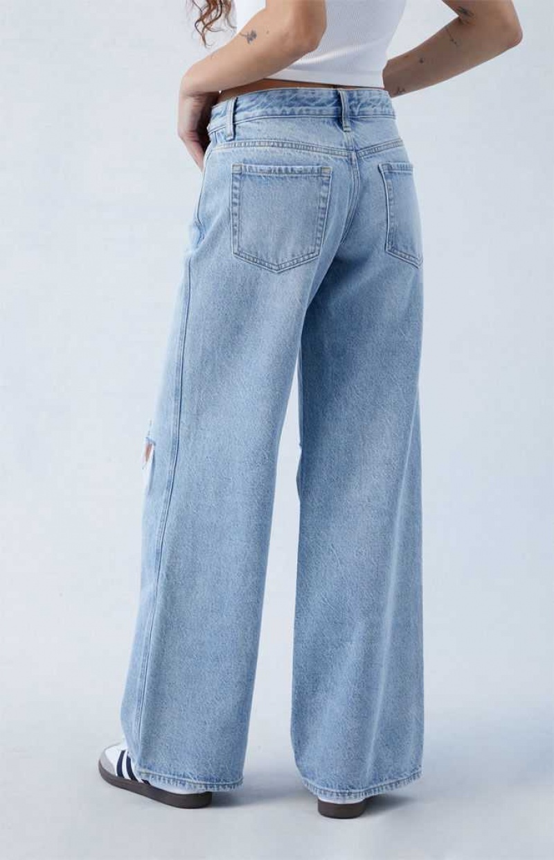 Pantalons PacSun Eco Light Blue Ripped Low Rise gy Femme Indigo | 103756FPS