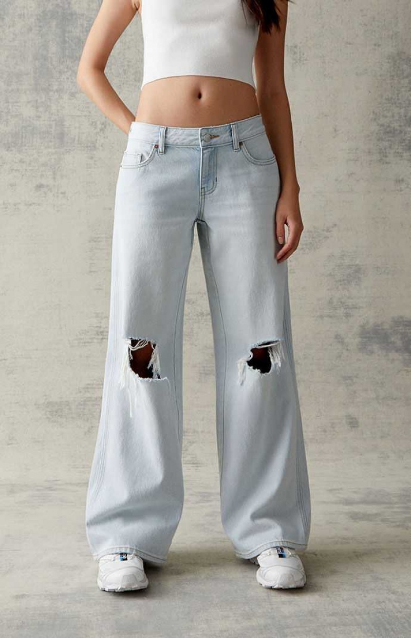 Pantalons PacSun Eco Light Blue Ripped Low Rise gy Femme Indigo Clair | 879410UKE