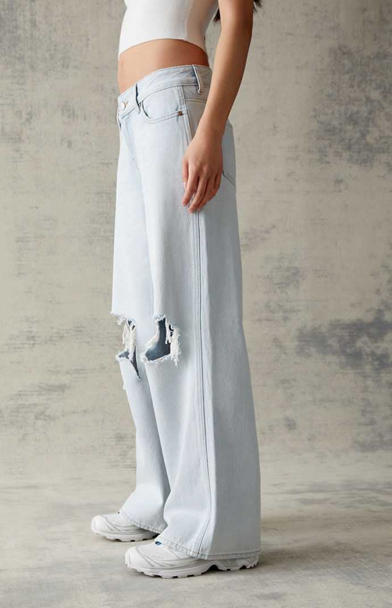 Pantalons PacSun Eco Light Blue Ripped Low Rise gy Femme Indigo Clair | 879410UKE