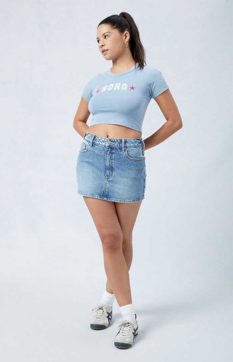 Pantalons PacSun Eco Light Blue Stretch Mid Rise Denim Mini Skirt Femme Indigo | 840276MSR