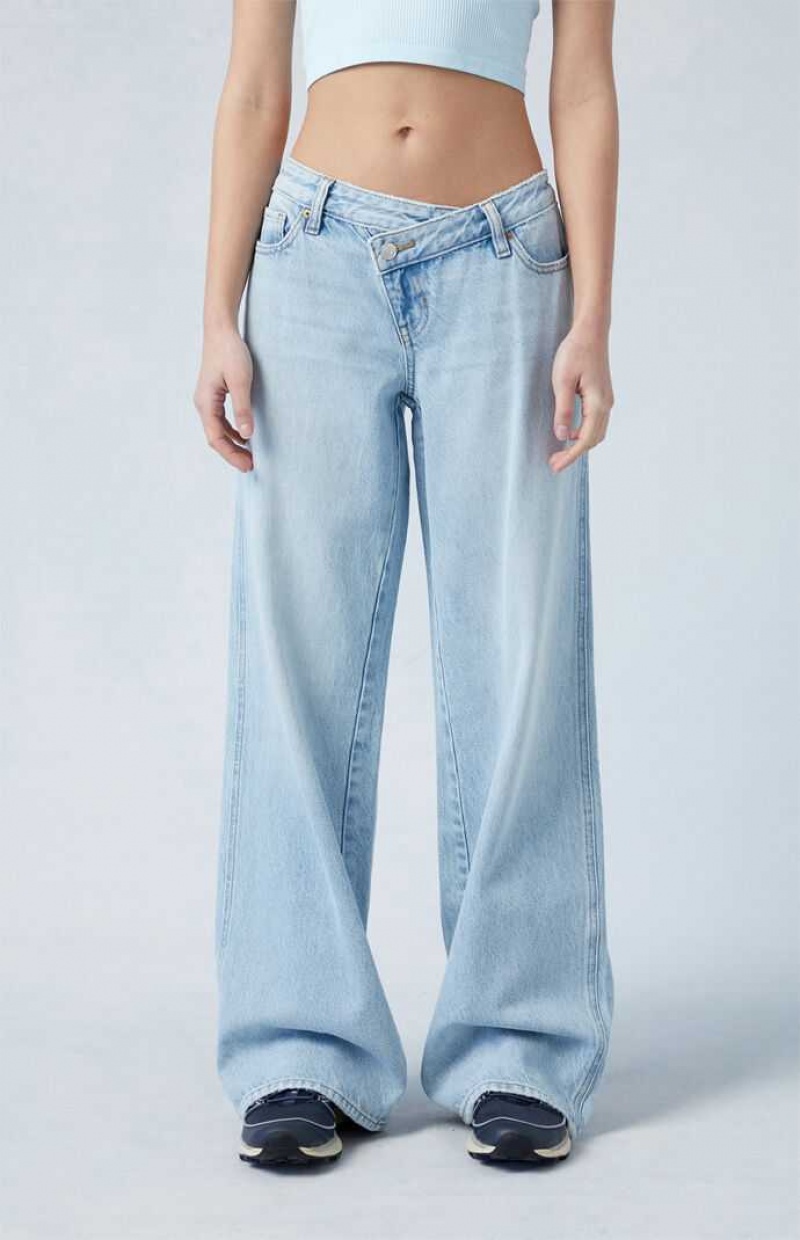 Pantalons PacSun Eco Light Indigo Asymmetrical Low Rise gy Femme Indigo | 126908UTJ