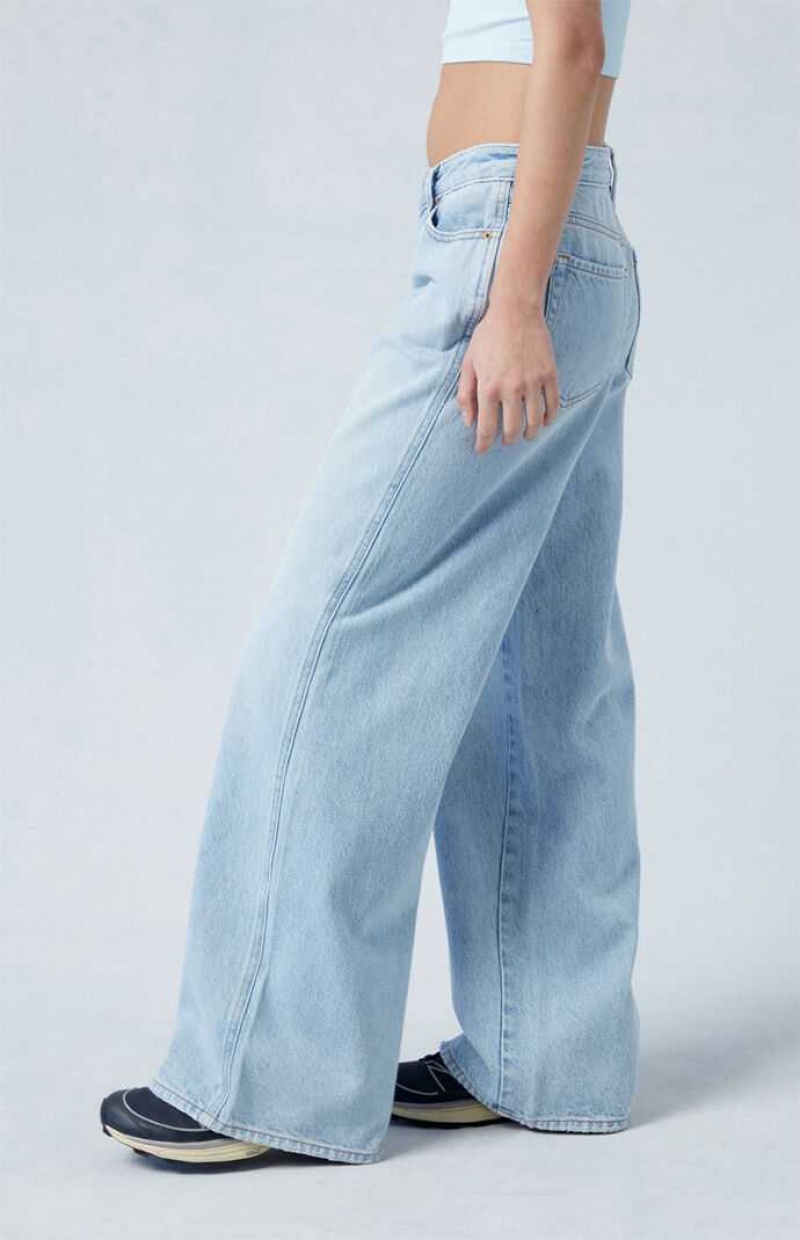 Pantalons PacSun Eco Light Indigo Asymmetrical Low Rise gy Femme Indigo | 126908UTJ