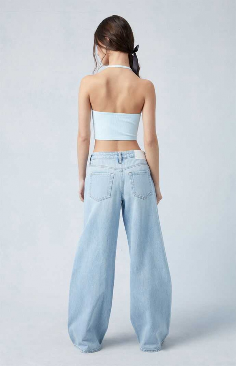 Pantalons PacSun Eco Light Indigo Asymmetrical Low Rise gy Femme Indigo | 126908UTJ