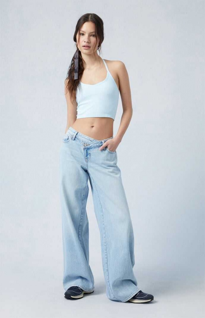 Pantalons PacSun Eco Light Indigo Asymmetrical Low Rise gy Femme Indigo | 126908UTJ