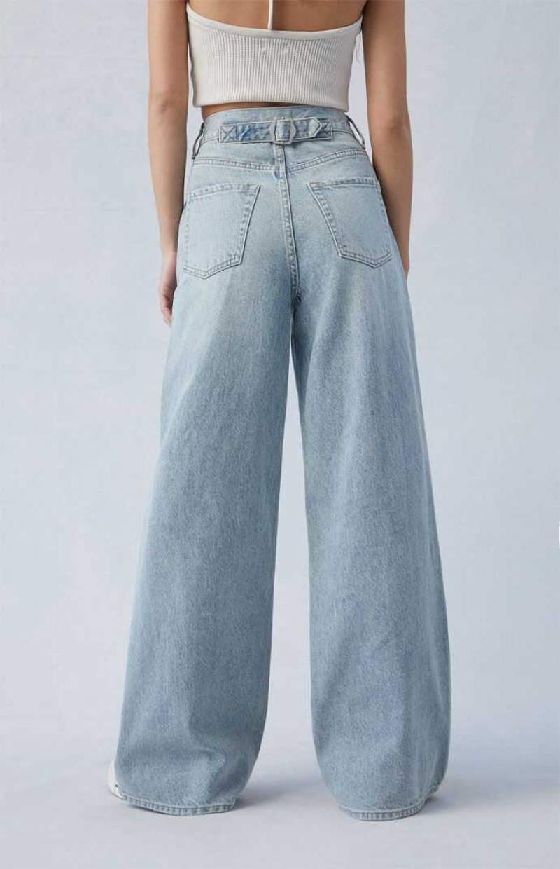 Pantalons PacSun Eco Light Indigo Back Tab Larges Leg Femme Indigo | 094387EZV