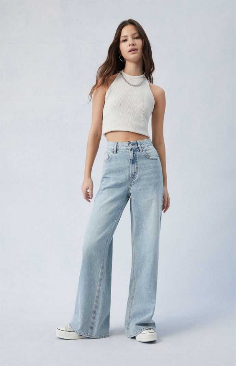 Pantalons PacSun Eco Light Indigo Back Tab Larges Leg Femme Indigo | 094387EZV