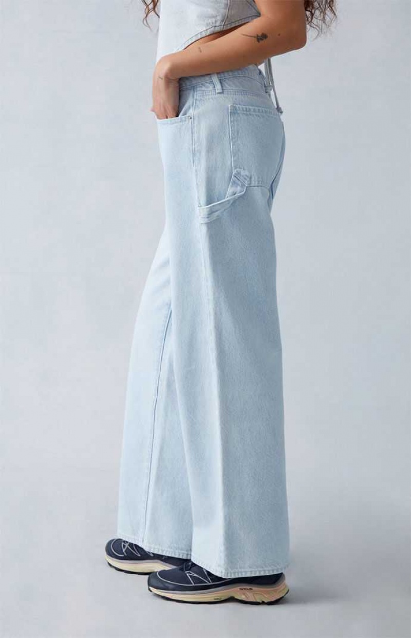 Pantalons PacSun Eco Light Indigo Carpenter Low Rise Larges Leg Femme Indigo | 604851KJV