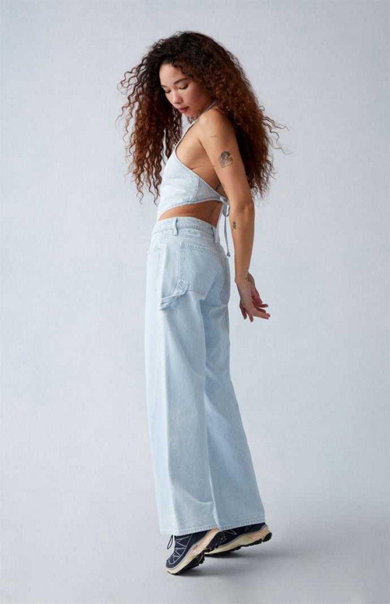 Pantalons PacSun Eco Light Indigo Carpenter Low Rise Larges Leg Femme Indigo | 604851KJV