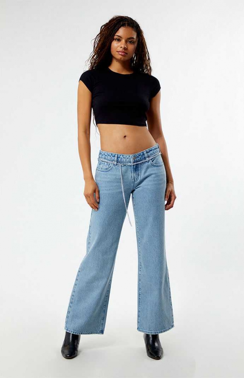 Pantalons PacSun Eco Light Indigo Chain Low Rise Larges Leg Femme Indigo | 960574CEN