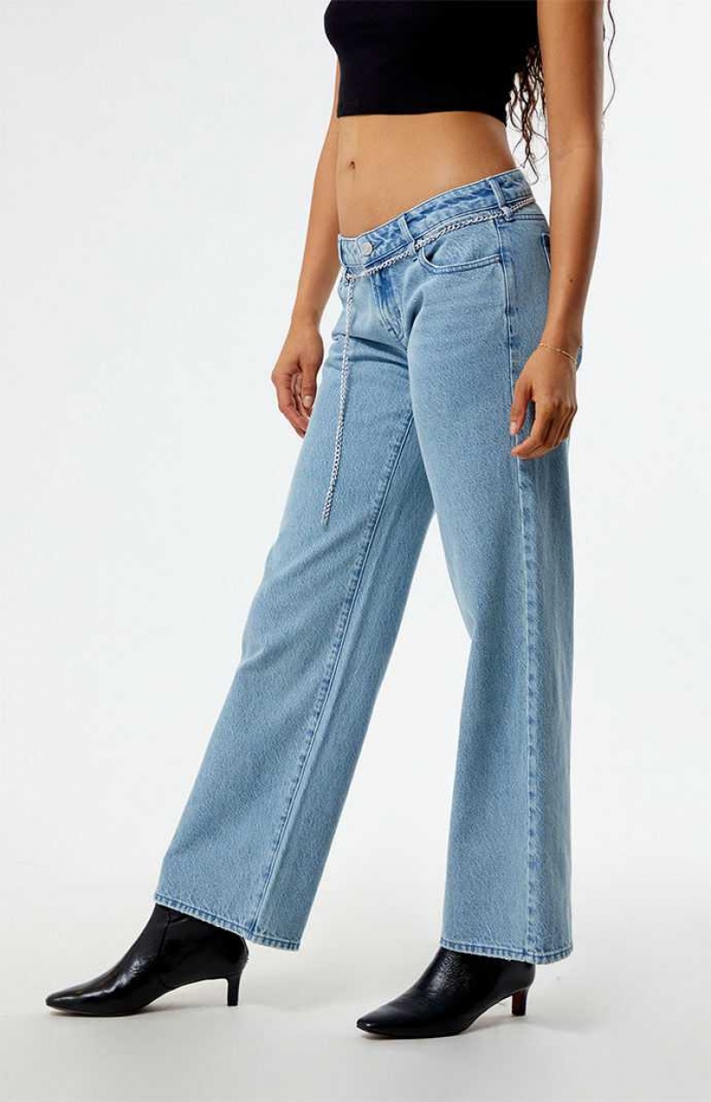 Pantalons PacSun Eco Light Indigo Chain Low Rise Larges Leg Femme Indigo | 960574CEN