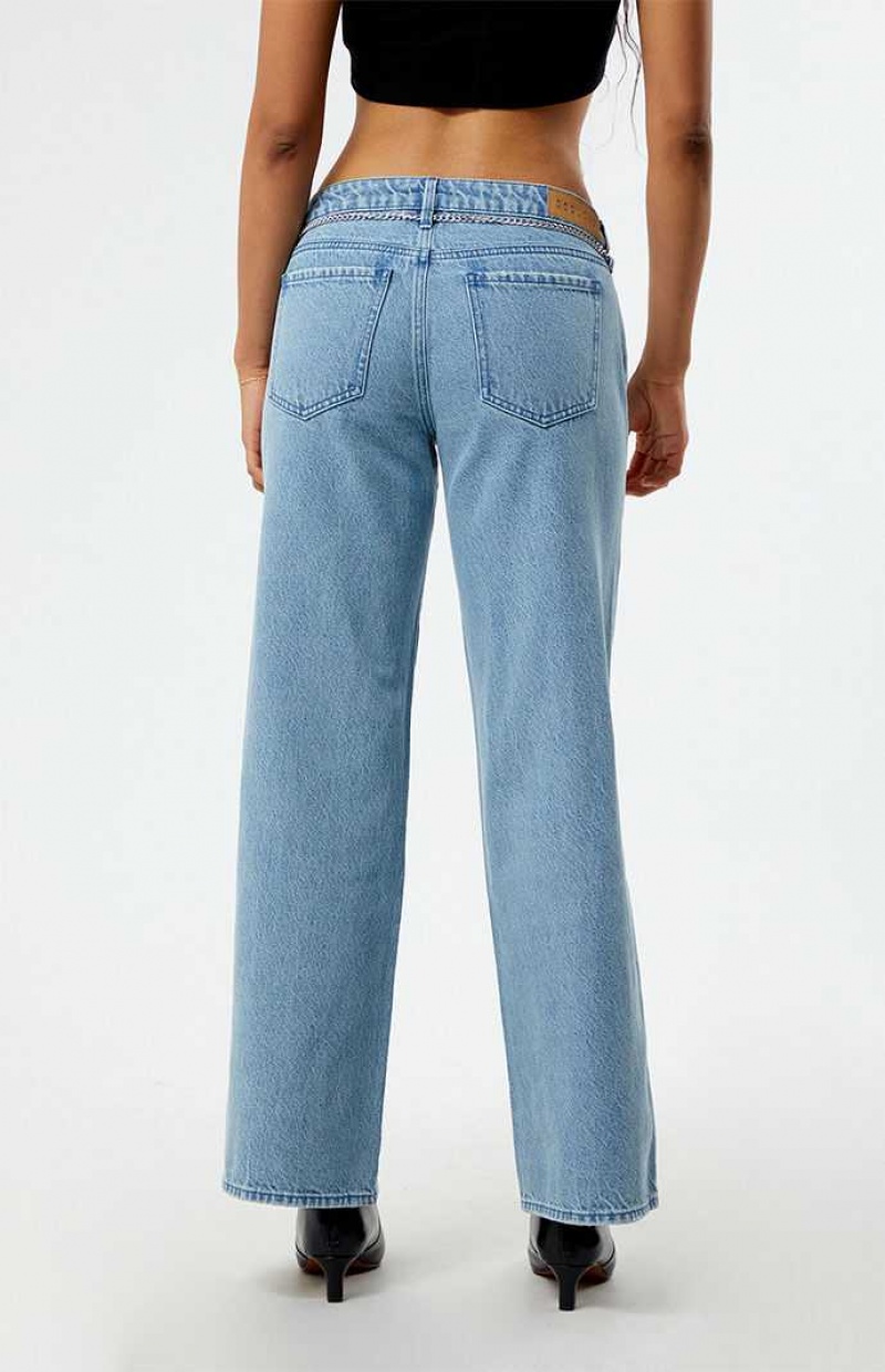 Pantalons PacSun Eco Light Indigo Chain Low Rise Larges Leg Femme Indigo | 960574CEN