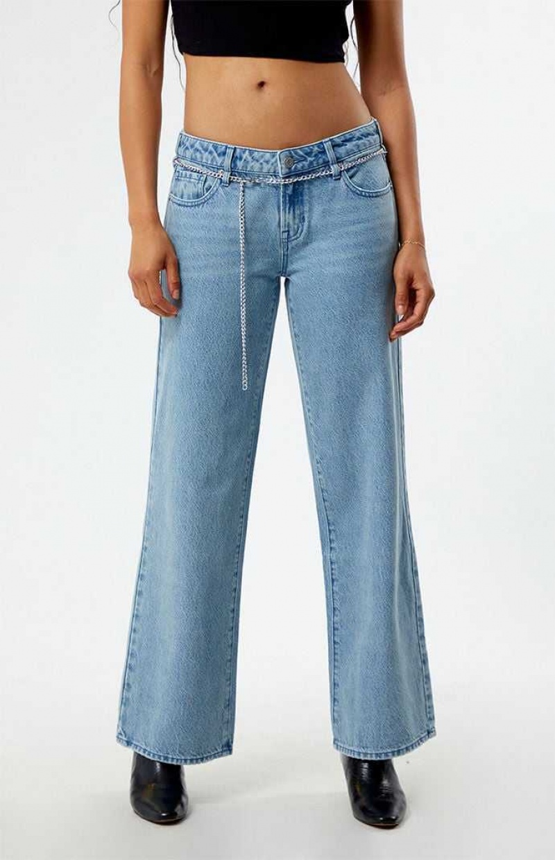 Pantalons PacSun Eco Light Indigo Chain Low Rise Larges Leg Femme Indigo | 960574CEN