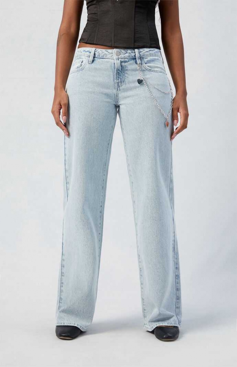 Pantalons PacSun Eco Light Indigo Chain Low Rise Larges Leg Femme Indigo | 932041JKM