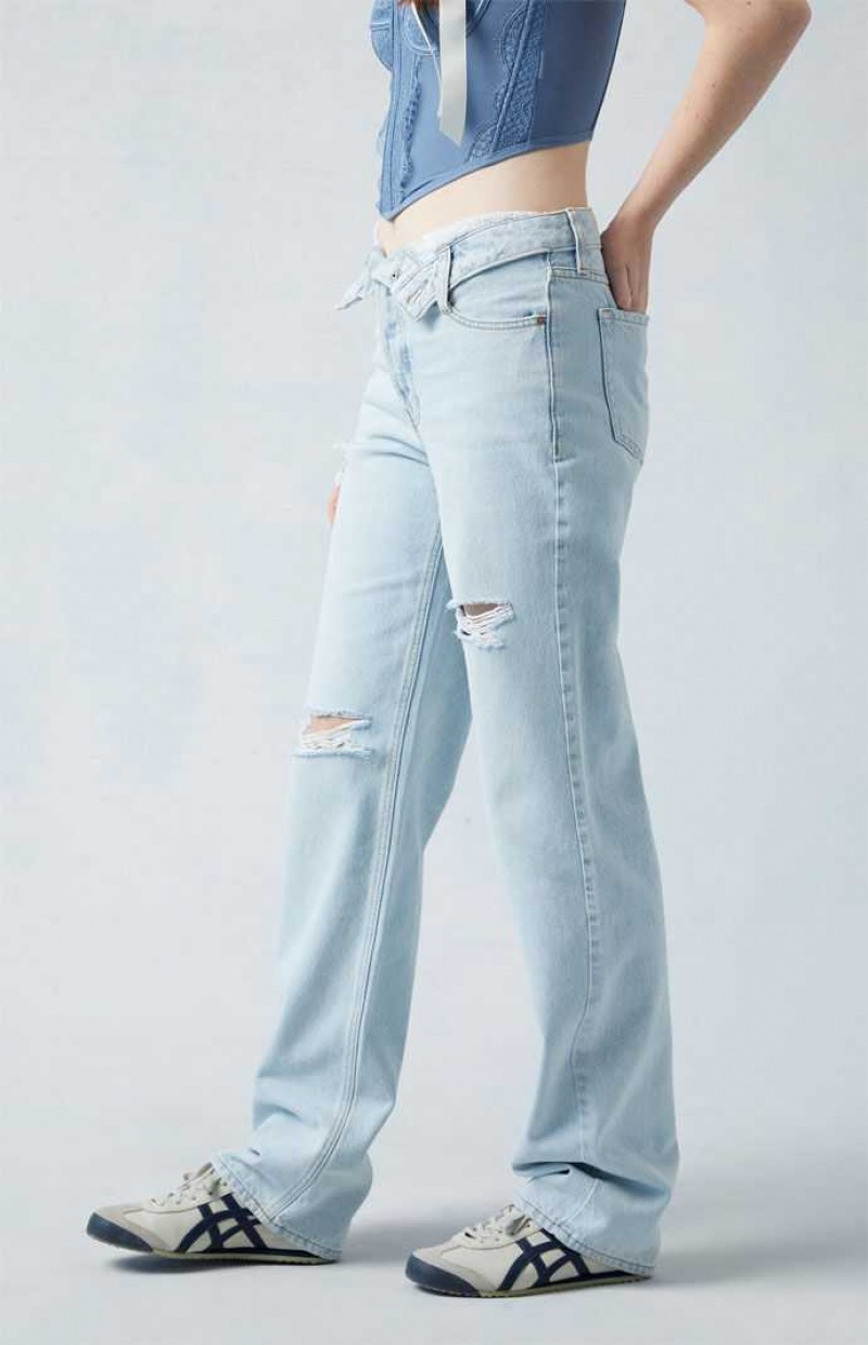 Pantalons PacSun Eco Light Indigo Fold-Over Ripped '90s Boyfriend Femme Indigo | 801234EVF