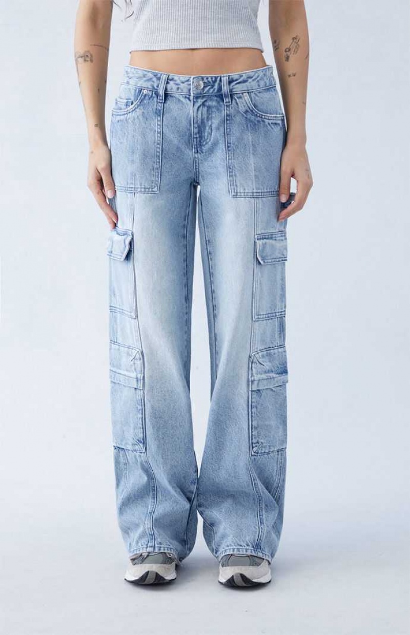 Pantalons PacSun Eco Light Indigo Low Rise gy Cargo Femme Indigo | 271384RAO