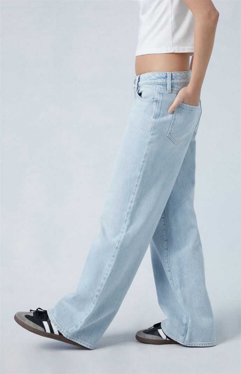 Pantalons PacSun Eco Light Indigo Low Rise Larges Leg Femme Indigo | 205138RGZ