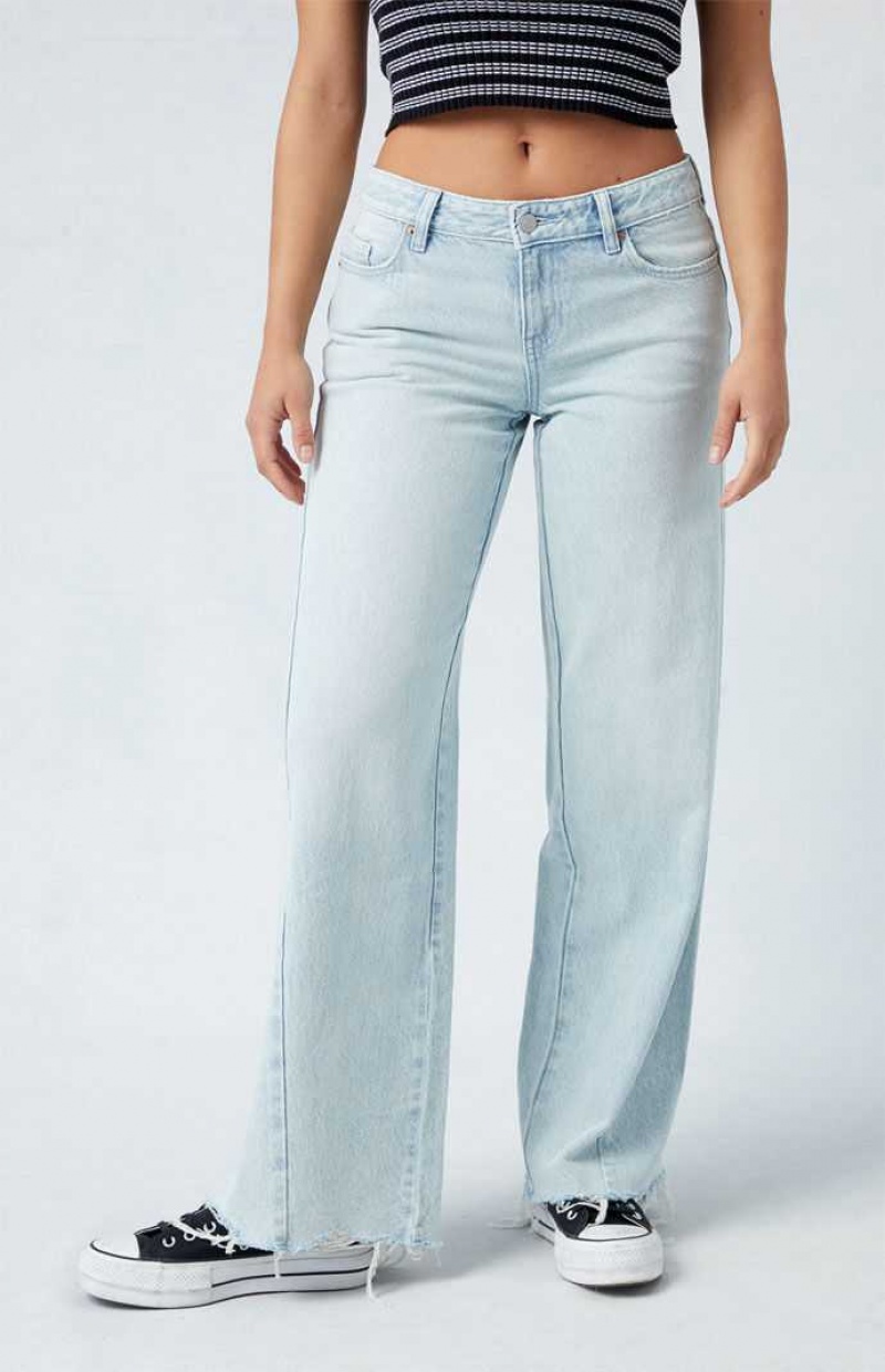 Pantalons PacSun Eco Light Indigo Raw Cut Low Rise gy Femme Indigo | 873064AXM