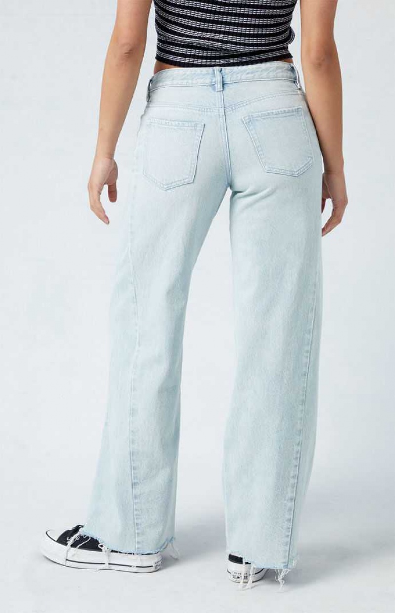 Pantalons PacSun Eco Light Indigo Raw Cut Low Rise gy Femme Indigo | 873064AXM