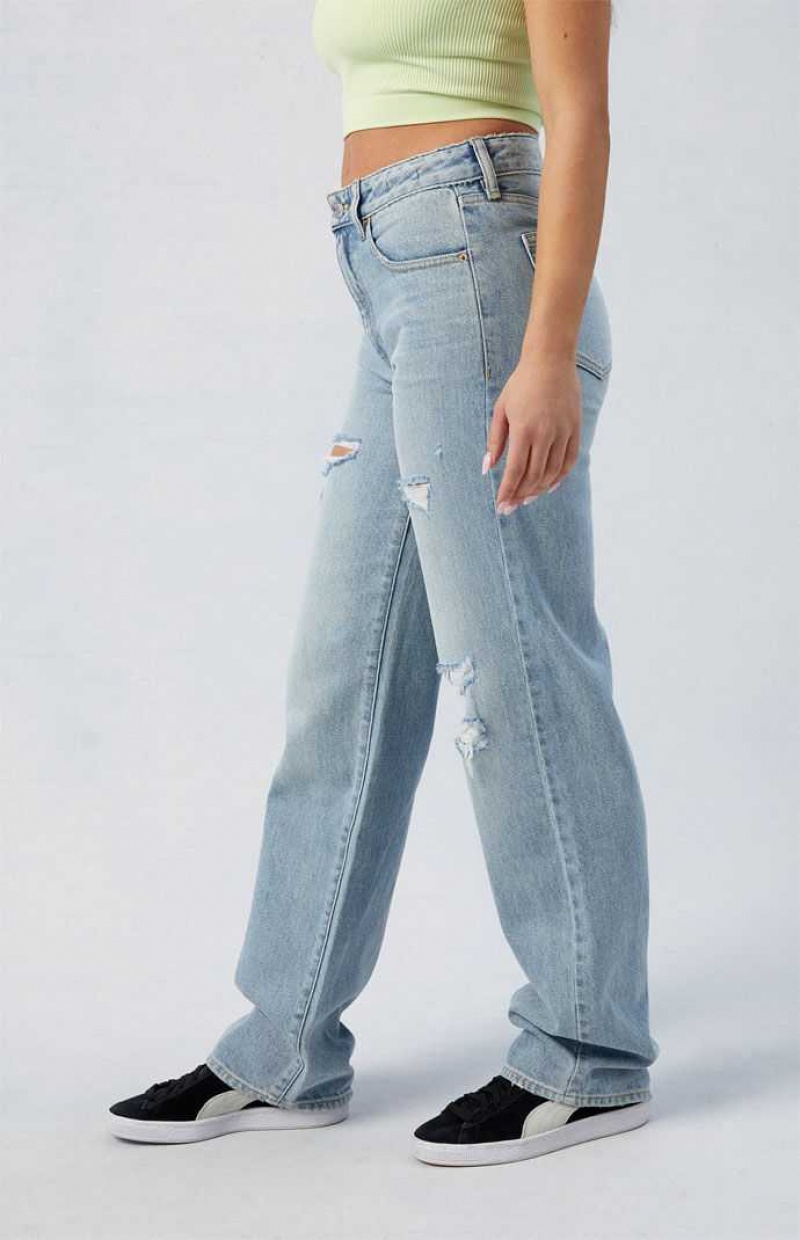 Pantalons PacSun Eco Light Indigo Ripped Millie Mid Rise '90s Boyfriend Femme Indigo | 924085PNX