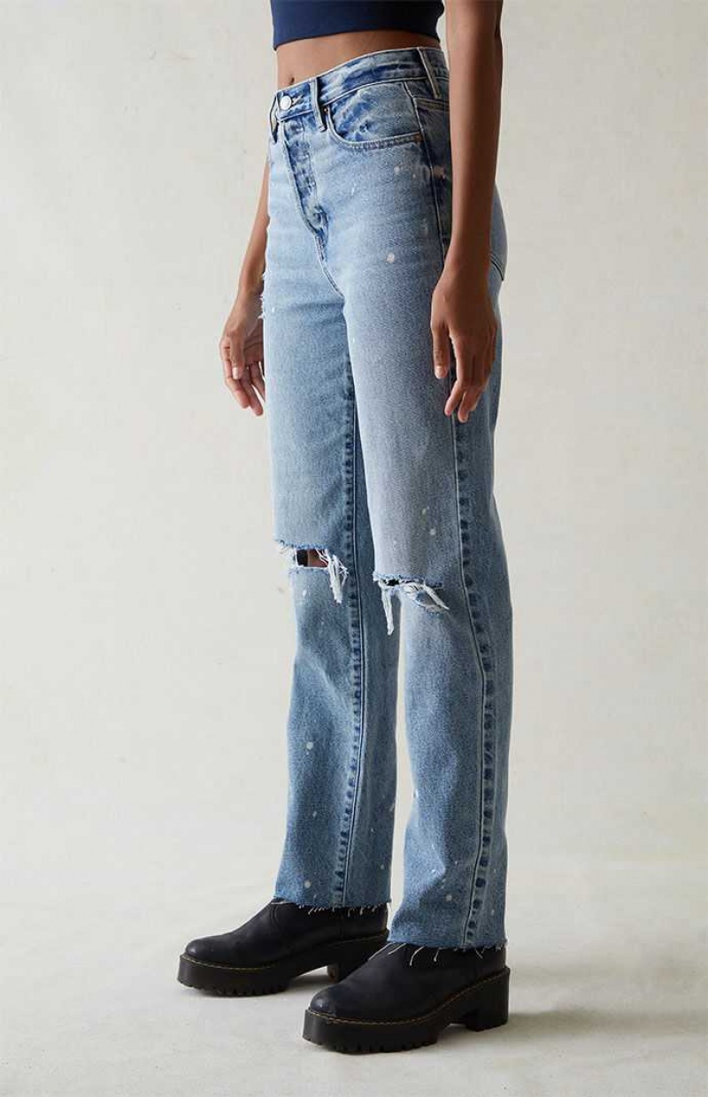 Pantalons PacSun Eco Light Indigo Ripped Dad Femme Indigo | 306827AZW