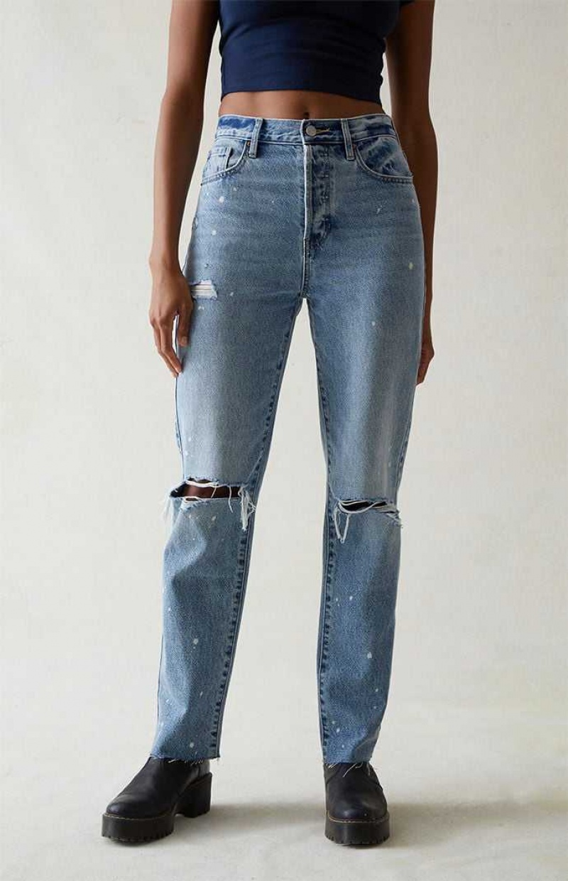 Pantalons PacSun Eco Light Indigo Ripped Dad Femme Indigo | 306827AZW