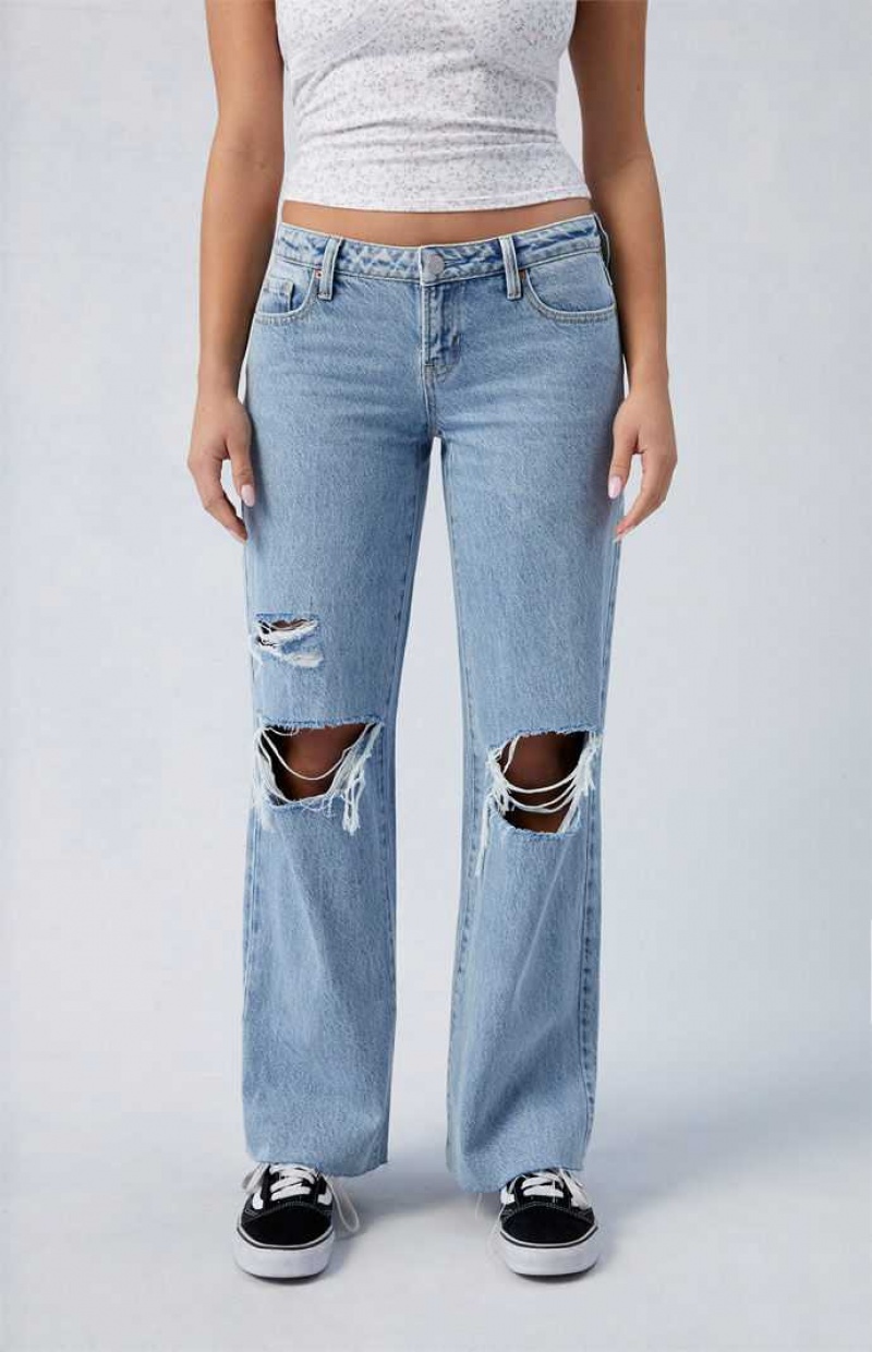 Pantalons PacSun Eco Light Indigo Ripped Wren Low Rise Larges Leg Femme Indigo | 562018DZH