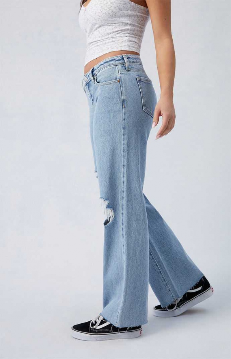 Pantalons PacSun Eco Light Indigo Ripped Wren Low Rise Larges Leg Femme Indigo | 562018DZH