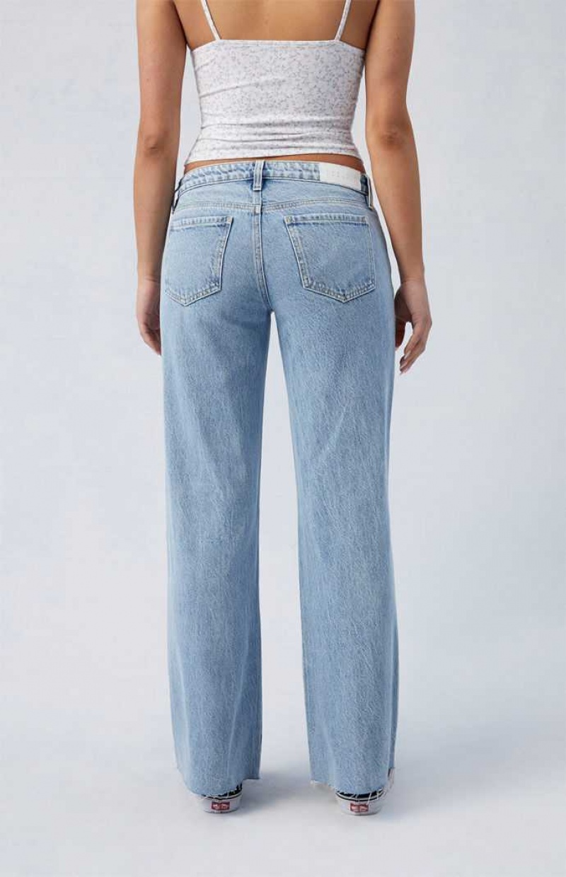 Pantalons PacSun Eco Light Indigo Ripped Wren Low Rise Larges Leg Femme Indigo | 562018DZH