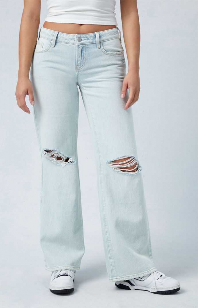 Pantalons PacSun Eco Light Indigo Ripped Low Rise Larges Leg Femme Indigo | 813056WFB