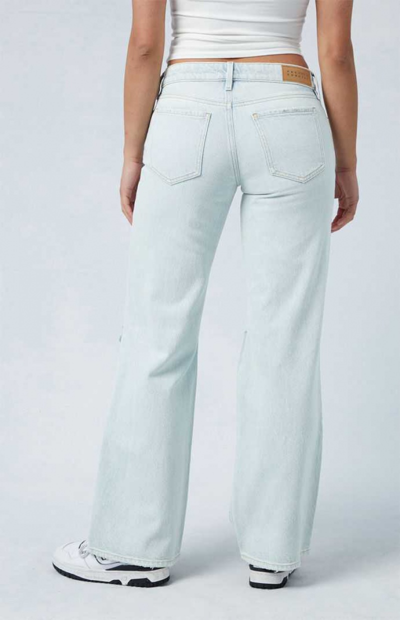 Pantalons PacSun Eco Light Indigo Ripped Low Rise Larges Leg Femme Indigo | 813056WFB