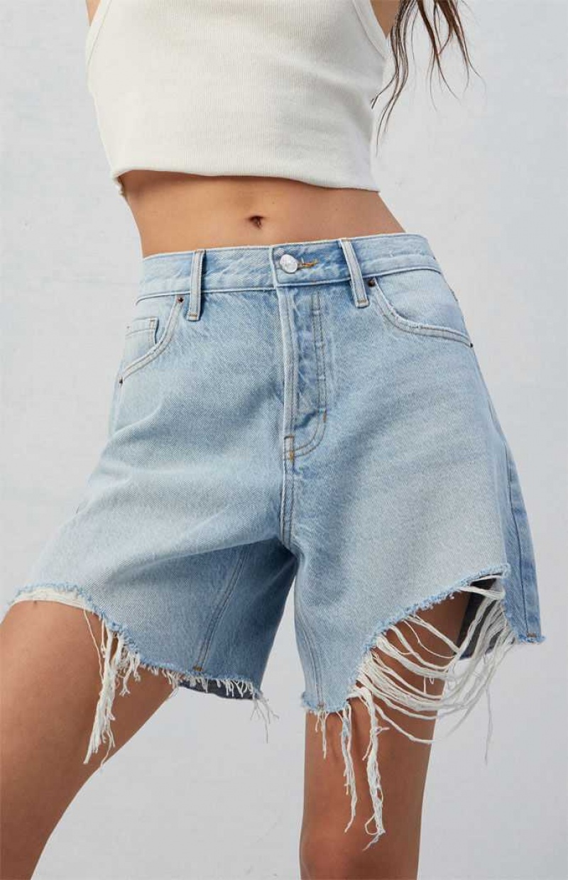 Pantalons PacSun Eco Light Indigo Ripped High Waisted Relaxed Jorts Femme Indigo | 342069GLC