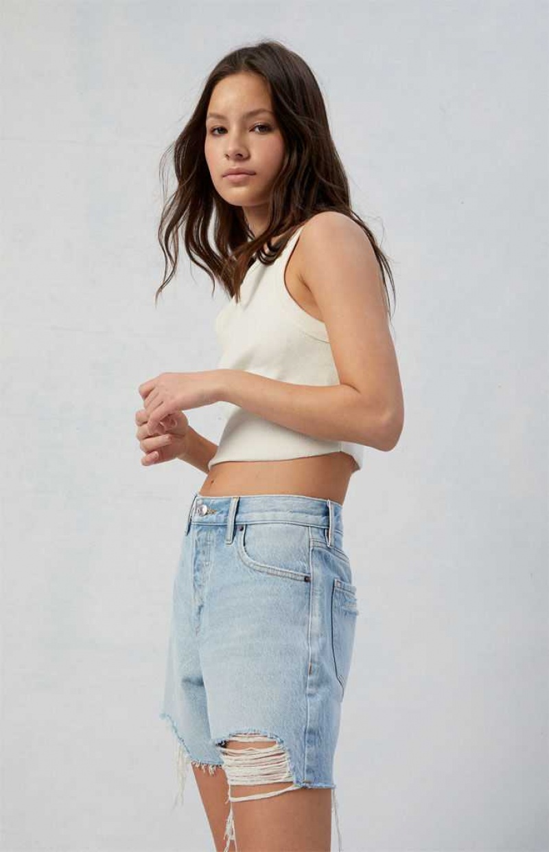 Pantalons PacSun Eco Light Indigo Ripped High Waisted Relaxed Jorts Femme Indigo | 342069GLC