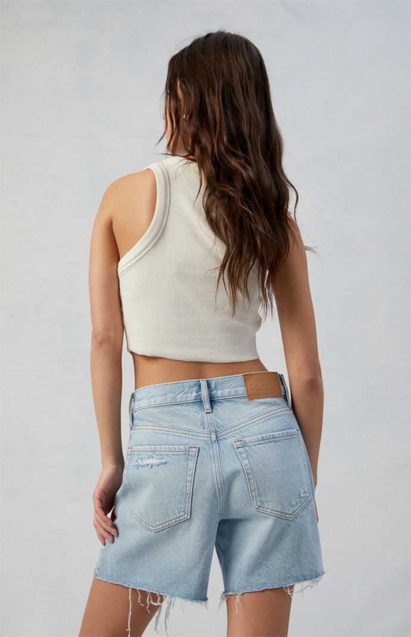 Pantalons PacSun Eco Light Indigo Ripped High Waisted Relaxed Jorts Femme Indigo | 342069GLC