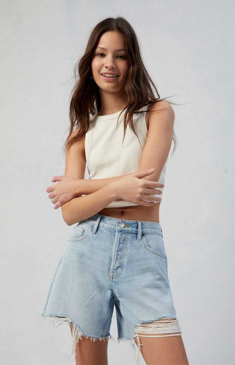 Pantalons PacSun Eco Light Indigo Ripped High Waisted Relaxed Jorts Femme Indigo | 342069GLC