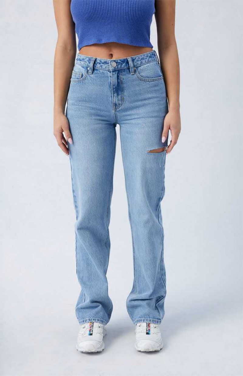 Pantalons PacSun Eco Light Indigo Ripped Millie Mid Rise '90s Boyfriend Femme Indigo | 795102VFX