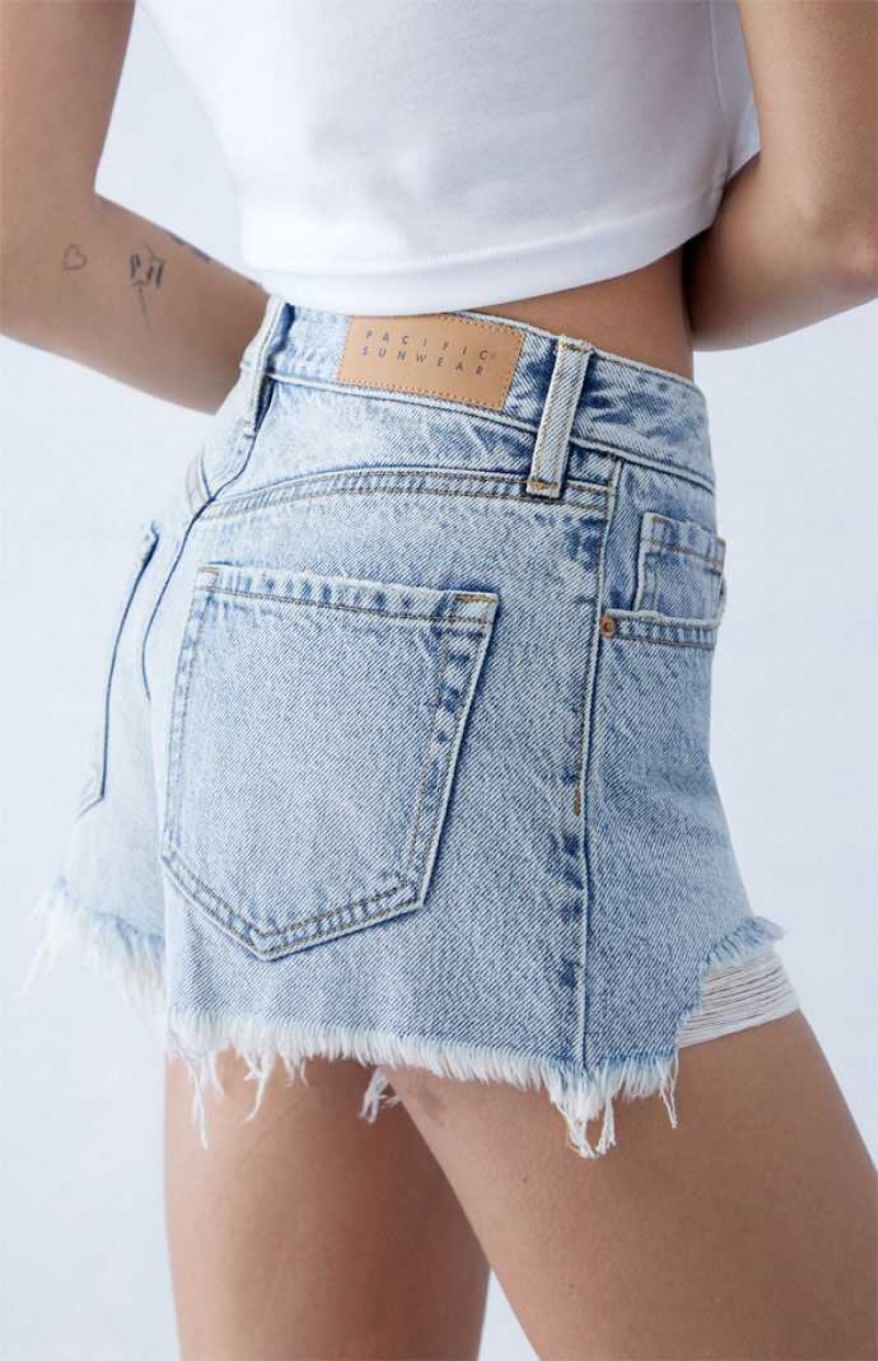 Pantalons PacSun Eco Light Indigo Ripped High Waisted Denim Festival Femme Indigo | 816509LBP