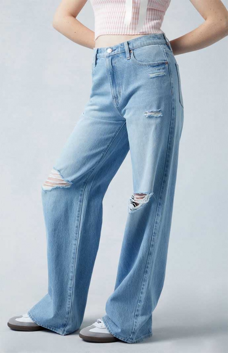 Pantalons PacSun Eco Light Indigo Ripped Mid Rise gy Femme Indigo | 418602BYT