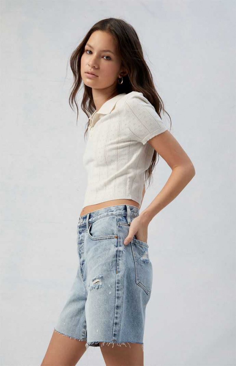 Pantalons PacSun Eco Light Indigo Ripped Denim Dad Jorts Femme Indigo | 136709OGD