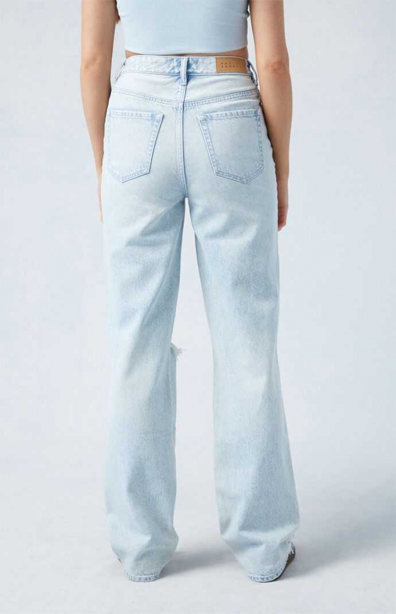 Pantalons PacSun Eco Light Indigo Ripped Asymmetrical Waistband '90s Boyfriend Femme Indigo | 056127PKV