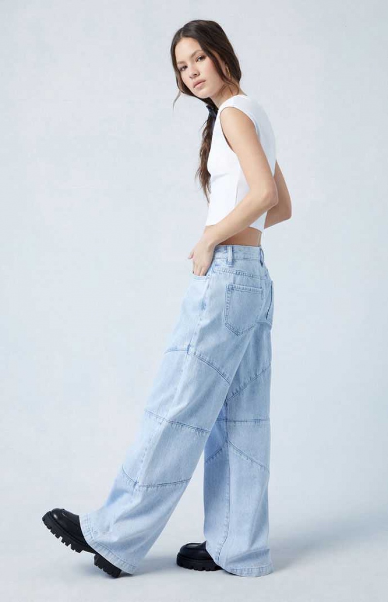 Pantalons PacSun Eco Light Indigo Seamed Low Rise gy Femme Indigo | 182049WJY