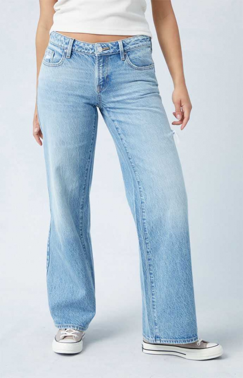 Pantalons PacSun Eco Light Indigo Side Slit Low Rise Larges Leg Femme Indigo Foncé | 718249RTW