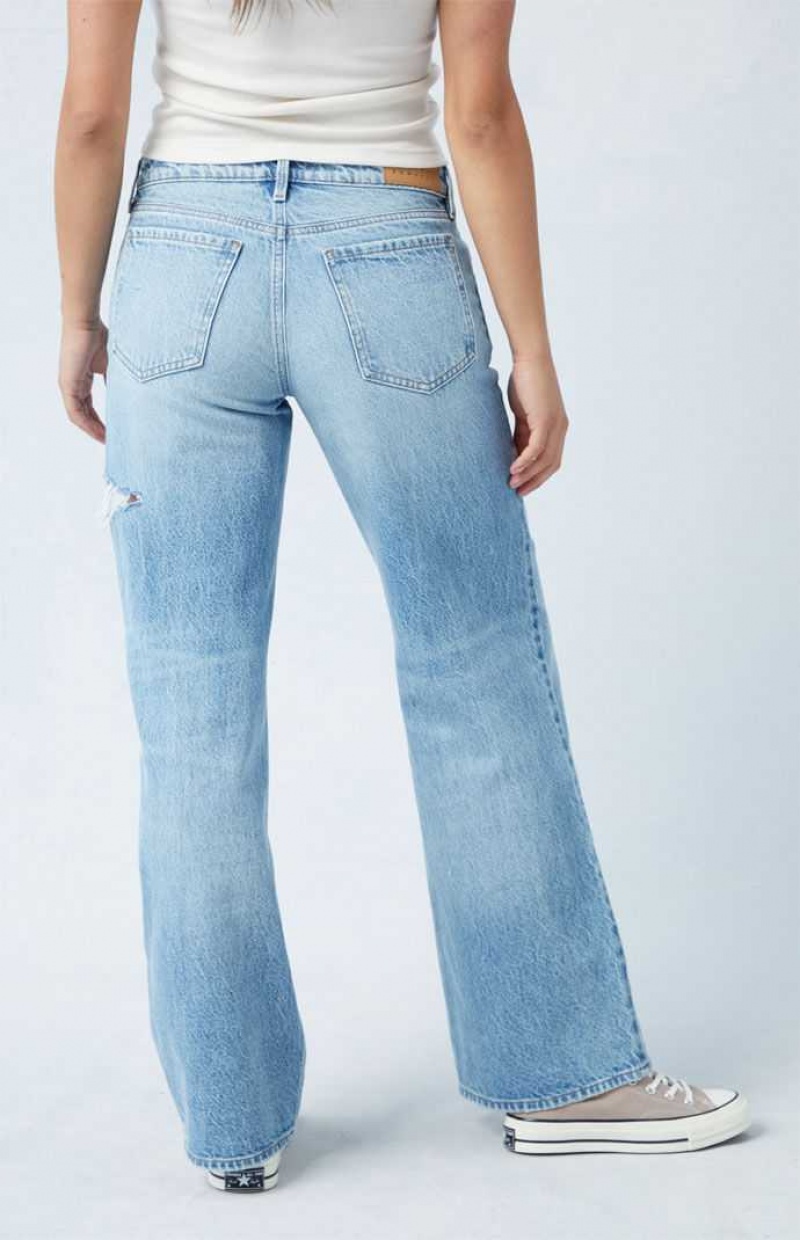 Pantalons PacSun Eco Light Indigo Side Slit Low Rise Larges Leg Femme Indigo Foncé | 718249RTW