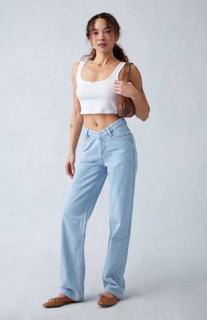 Pantalons PacSun Eco Light Indigo V-Dip '90s Boyfriend Femme Indigo | 490187ICJ