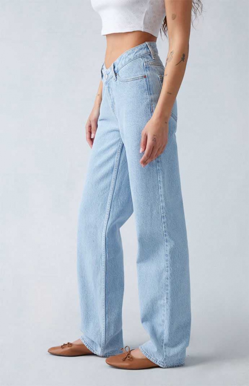 Pantalons PacSun Eco Light Indigo V-Dip '90s Boyfriend Femme Indigo | 490187ICJ