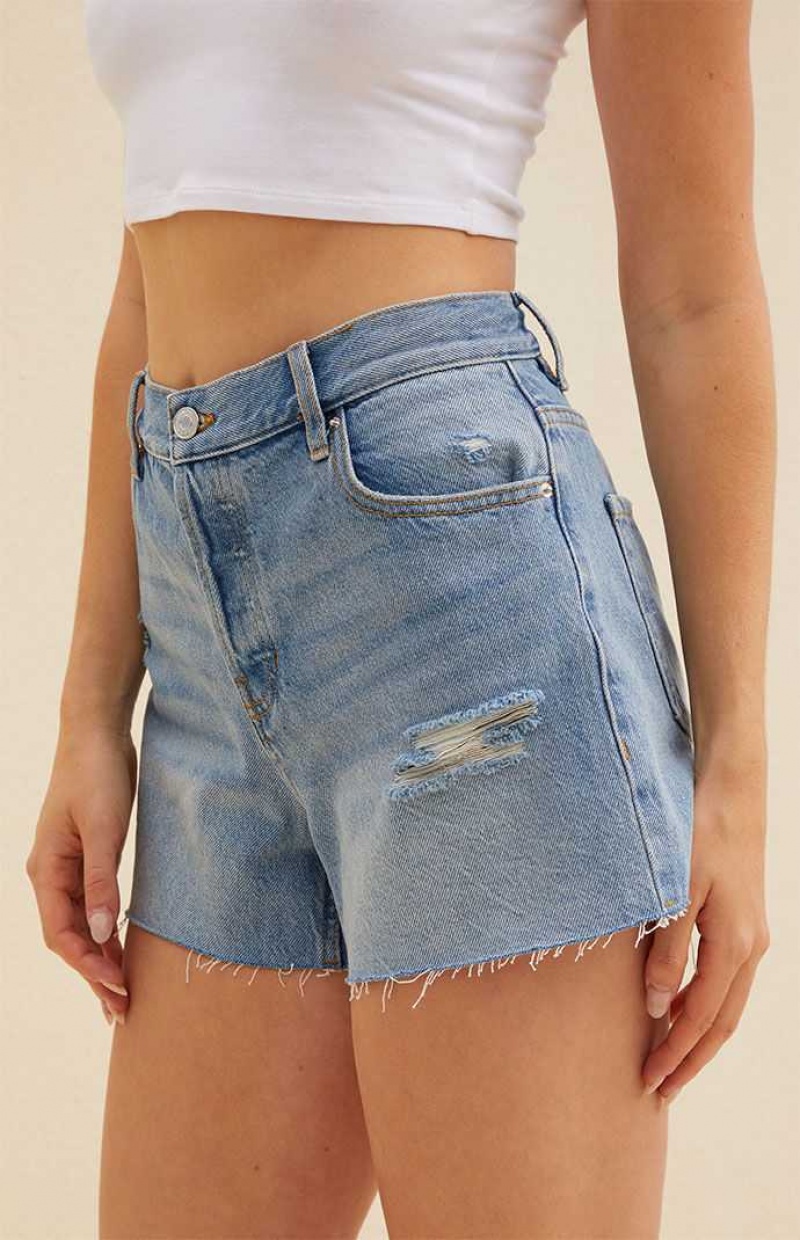 Pantalons PacSun Eco Medium Blue High Waisted Vintage Cut Off Denim Femme Indigo | 450892KZS