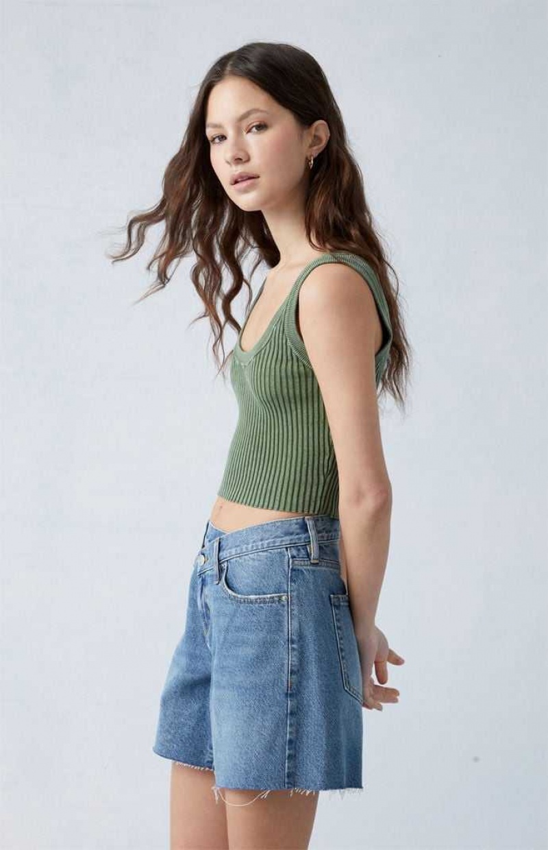 Pantalons PacSun Eco Medium Indigo Asymmetrical High Waisted Relaxed Jorts Femme Indigo | 017386HQZ