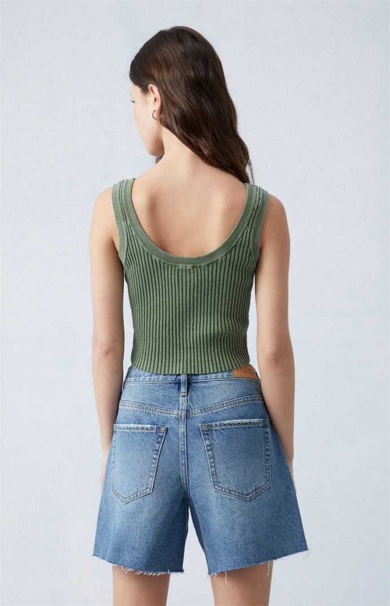 Pantalons PacSun Eco Medium Indigo Asymmetrical High Waisted Relaxed Jorts Femme Indigo | 017386HQZ