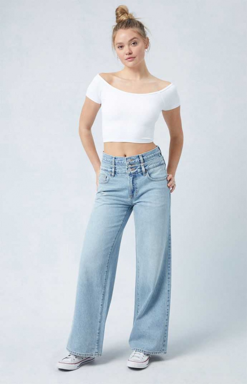 Pantalons PacSun Eco Medium Indigo Double Waistband Mid Rise gy Femme Indigo | 218943IOU