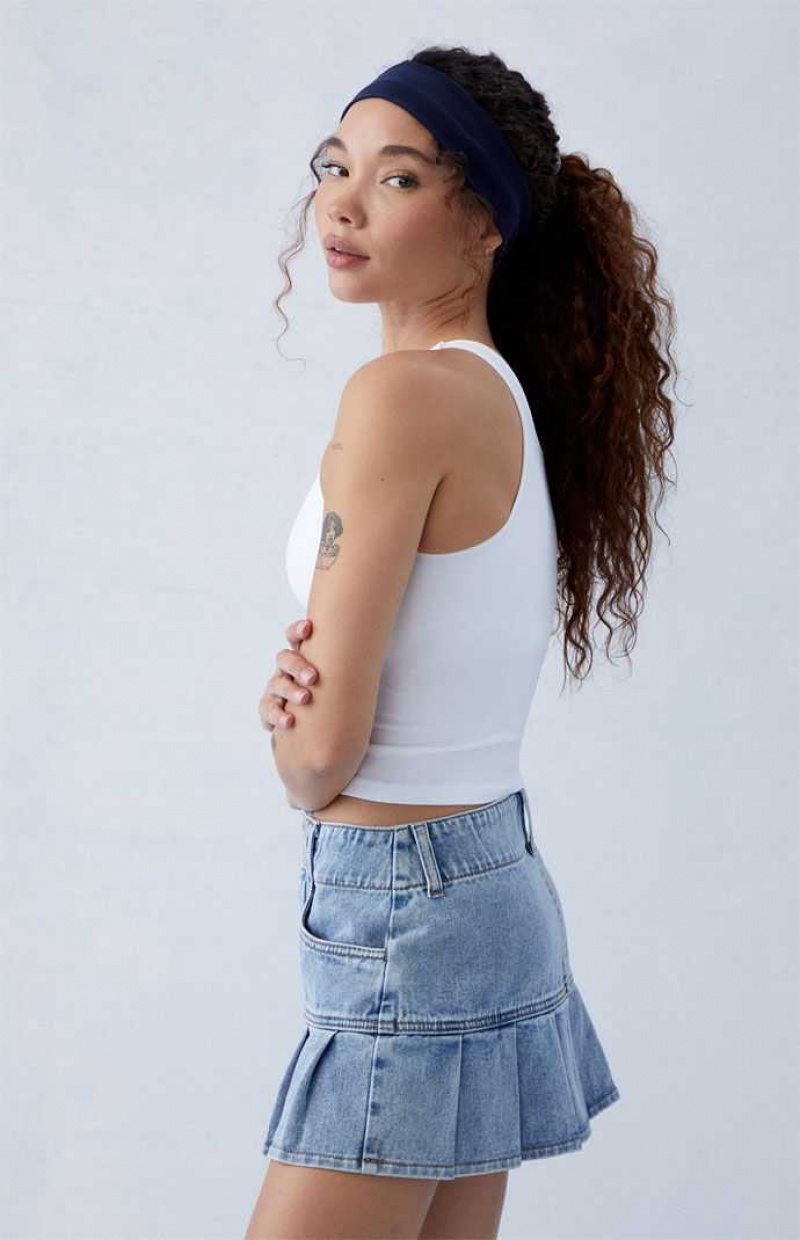 Pantalons PacSun Eco Medium Indigo Plissé Low Rise Denim Mini Skirt Femme Indigo | 523840PVE